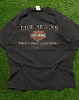 VINTAGE HARLEY DAVIDSON "LIFE BEGINS WHEN YOU GET ONE" - L