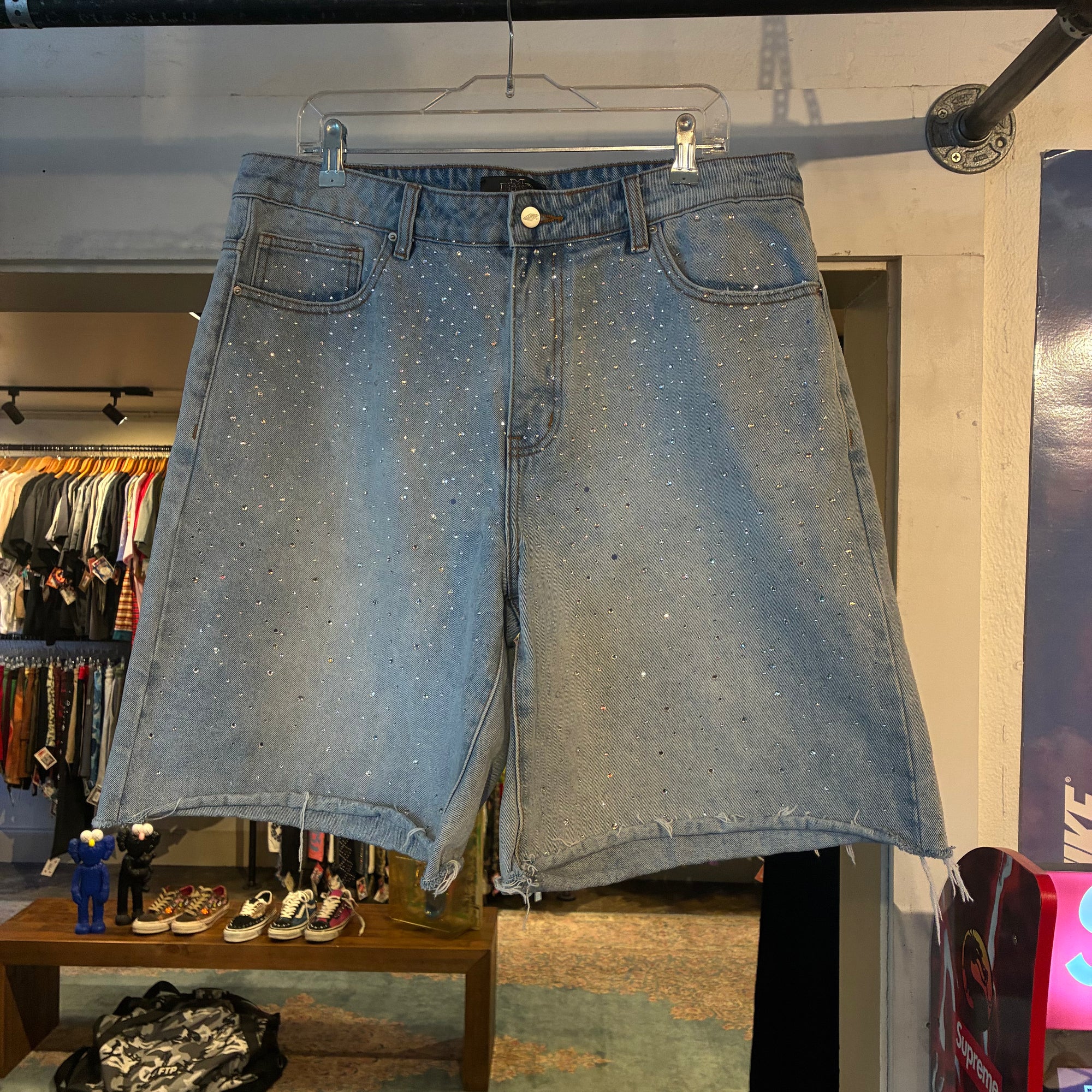 HMDD rhinestone jorts (XL)